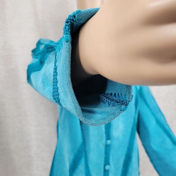 IDI by Matthew Y2K Turquoise Patchwork Suede Jacket Cardigan Women's Size Large - Picture 14 of 16